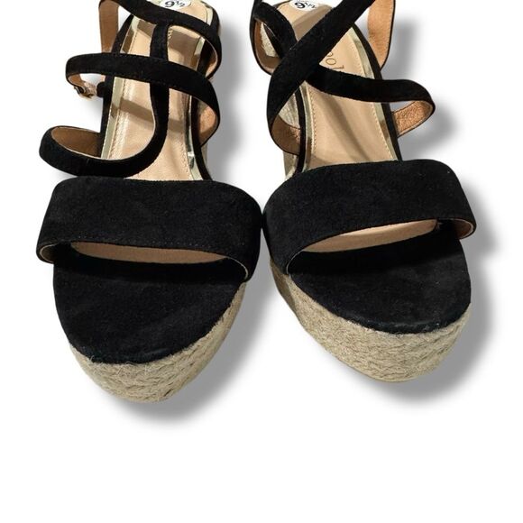 Maypol Black Suede Espadrille Wedge Sandals Open Toe Size 9.5 Made in Spain - Picture 7 of 10